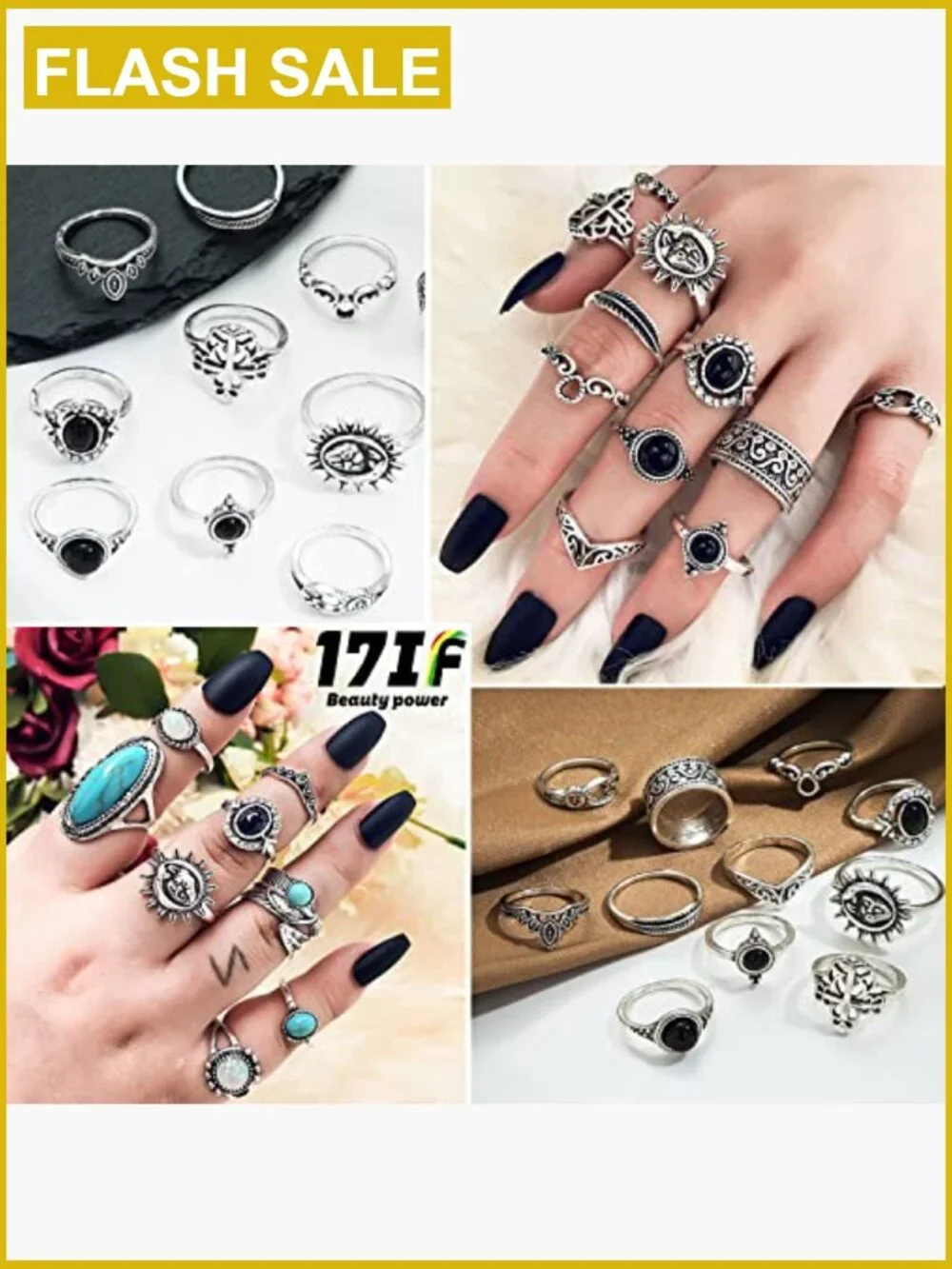 19Pcs Vintage Stacking Rings Set Adjustable Gothic Knuckle Rings